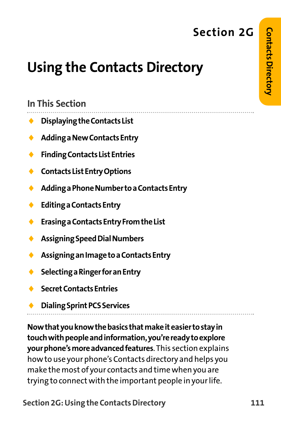 Using the contacts directory | Sanyo VL-2300 User Manual | Page 123 / 286