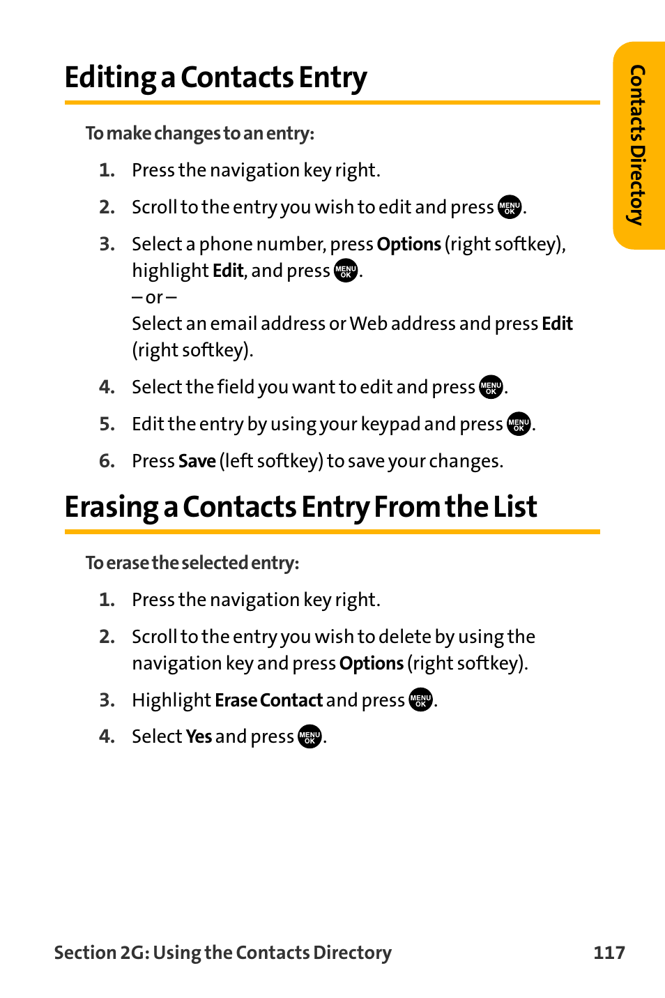 Editing a contacts entry, Erasing a contacts entry fro, Erasing a contacts entry from the list | Sanyo VL-2300 User Manual | Page 129 / 286
