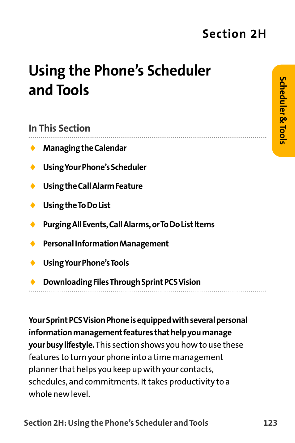 Using the phone’s scheduler, Using the phone’s scheduler and tools | Sanyo VL-2300 User Manual | Page 135 / 286
