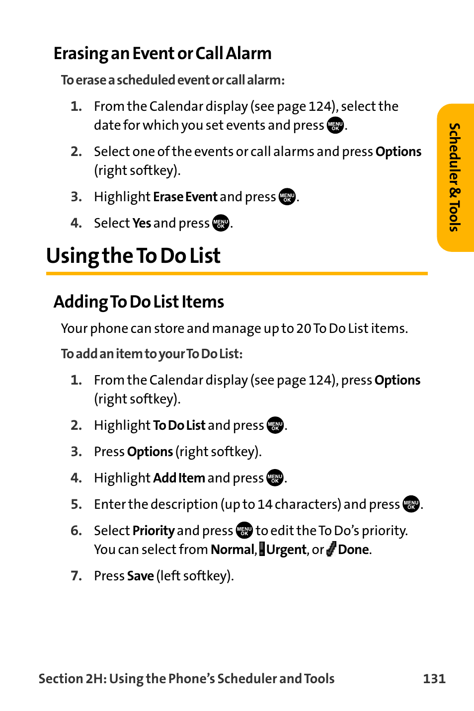 Using the to do list, Erasing an event or call alarm, Adding to do list items | Sanyo VL-2300 User Manual | Page 143 / 286