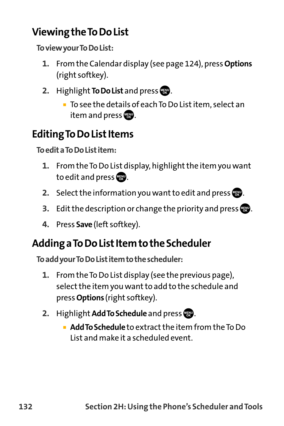 Viewing the to do list, Editing to do list items, Adding a to do list item to the scheduler | Sanyo VL-2300 User Manual | Page 144 / 286