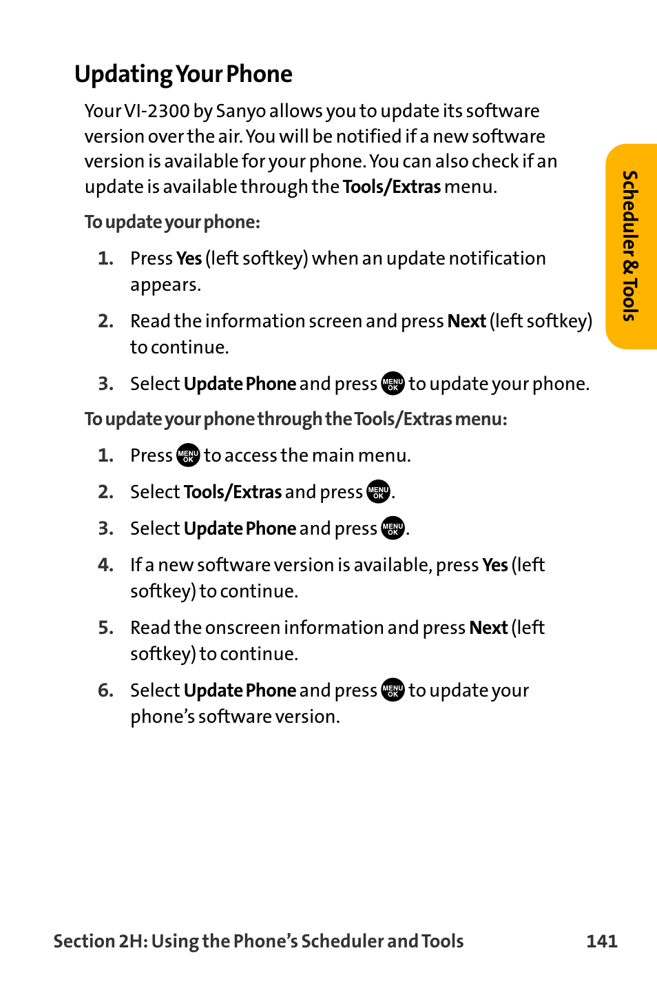 Updating your phone | Sanyo VL-2300 User Manual | Page 153 / 286