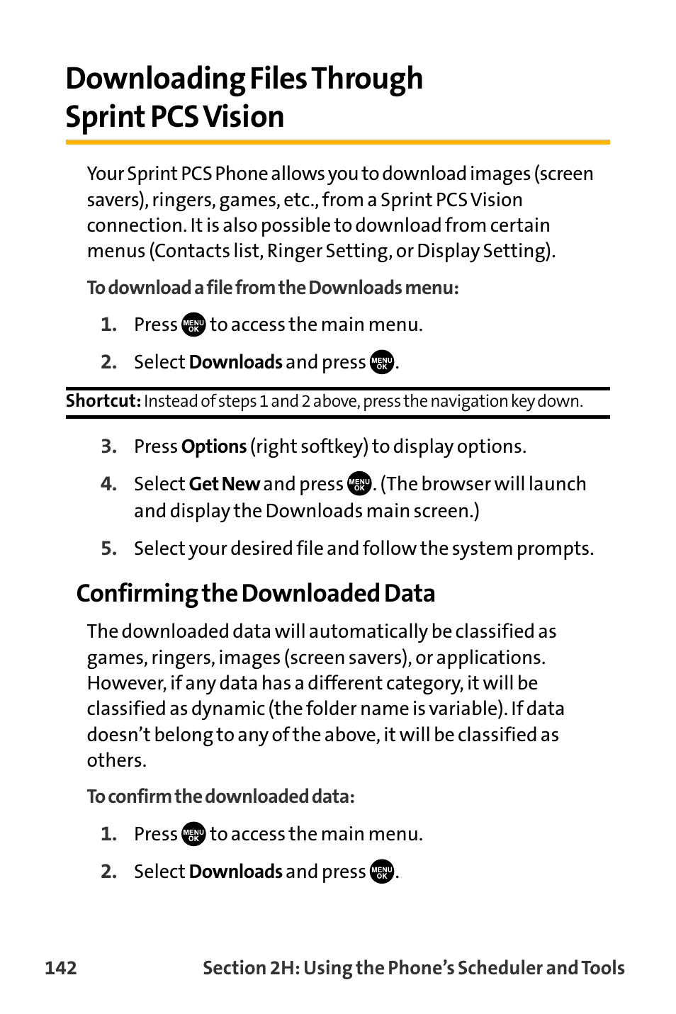 Downloading files through sp, Downloading files through sprint pcs vision, Downloading filesthrough sprint pcs vision | Confirming the downloaded data | Sanyo VL-2300 User Manual | Page 154 / 286