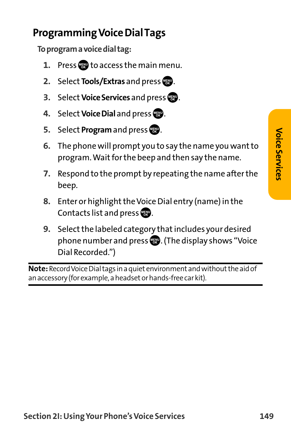 Programming voice dial tags | Sanyo VL-2300 User Manual | Page 161 / 286