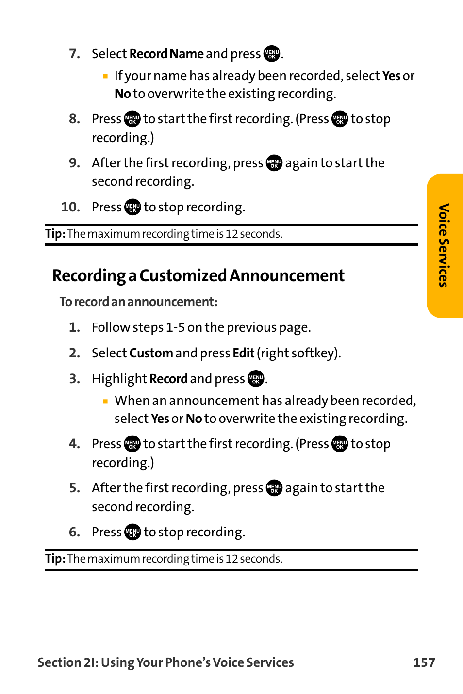 Recording a customized announcement | Sanyo VL-2300 User Manual | Page 169 / 286