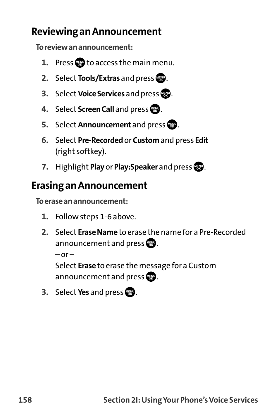 Reviewing an announcement, Erasing an announcement | Sanyo VL-2300 User Manual | Page 170 / 286