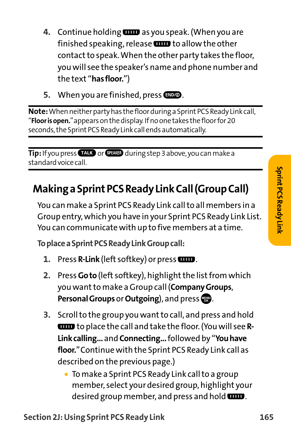 Making a sprint pcs ready link call (group call) | Sanyo VL-2300 User Manual | Page 177 / 286