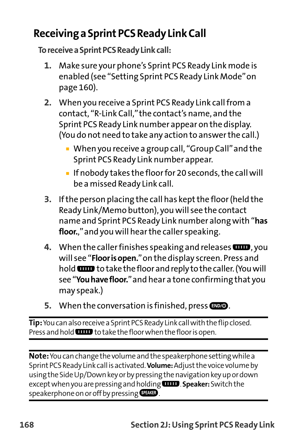 Receiving a sprint pcs ready link call | Sanyo VL-2300 User Manual | Page 180 / 286
