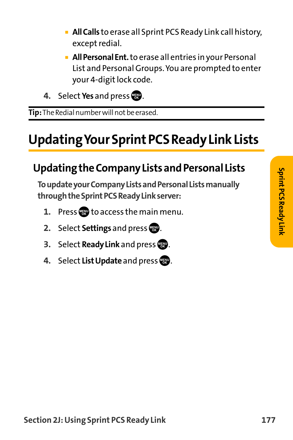 Updating your sprint pcs rea, Updating your sprint pcs ready link lists, Updatingyour sprint pcs ready link lists | Updating the company lists and personal lists | Sanyo VL-2300 User Manual | Page 189 / 286