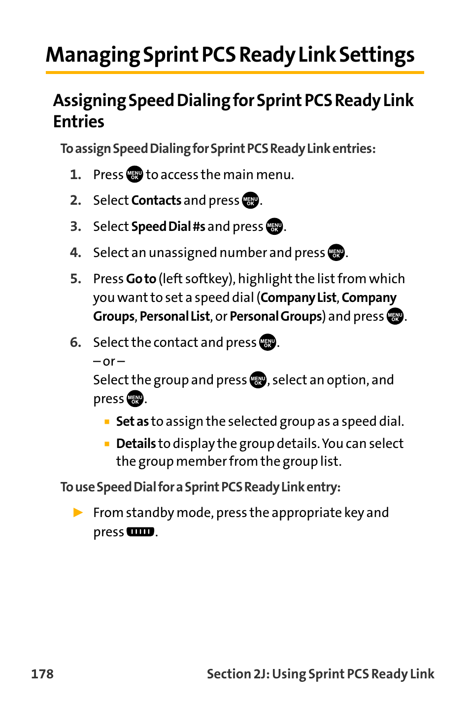 Managing sprint pcs ready li, Managing sprint pcs ready link settings | Sanyo VL-2300 User Manual | Page 190 / 286