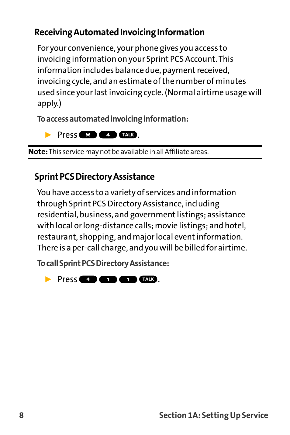 Receiving automated invoicing information, Sprint pcs directory assistance | Sanyo VL-2300 User Manual | Page 20 / 286
