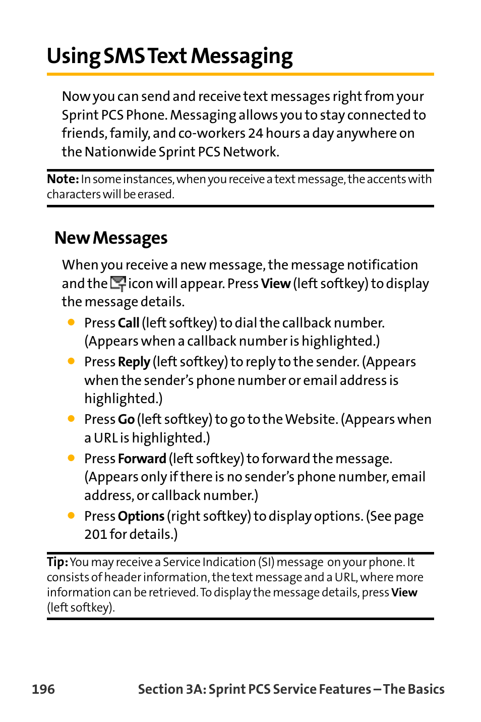 Using sms text messaging, New messages | Sanyo VL-2300 User Manual | Page 208 / 286