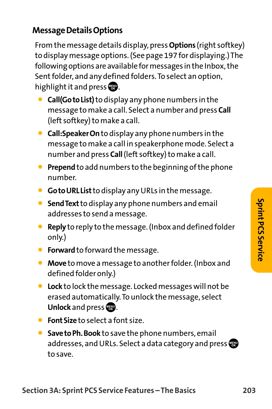 Message details options, Sprin t pcs ser vice | Sanyo VL-2300 User Manual | Page 215 / 286