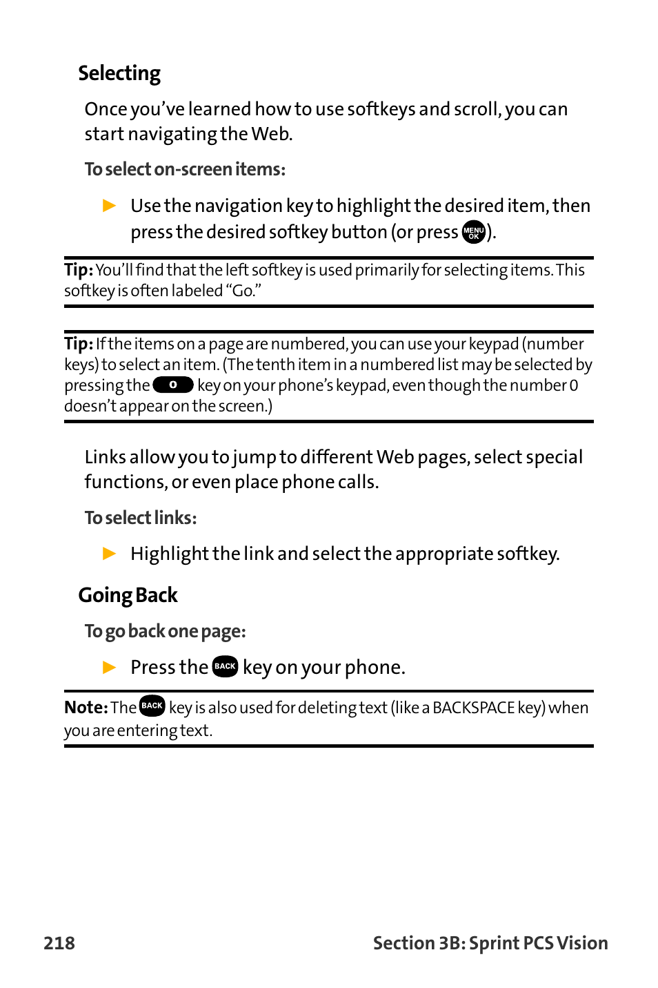 Selecting, Going back | Sanyo VL-2300 User Manual | Page 230 / 286