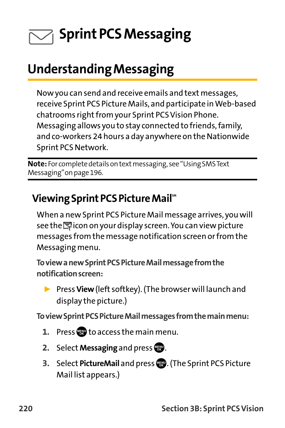 Understanding messaging, Sprint pcs messaging, Viewing sprint pcs picture mail | Sanyo VL-2300 User Manual | Page 232 / 286