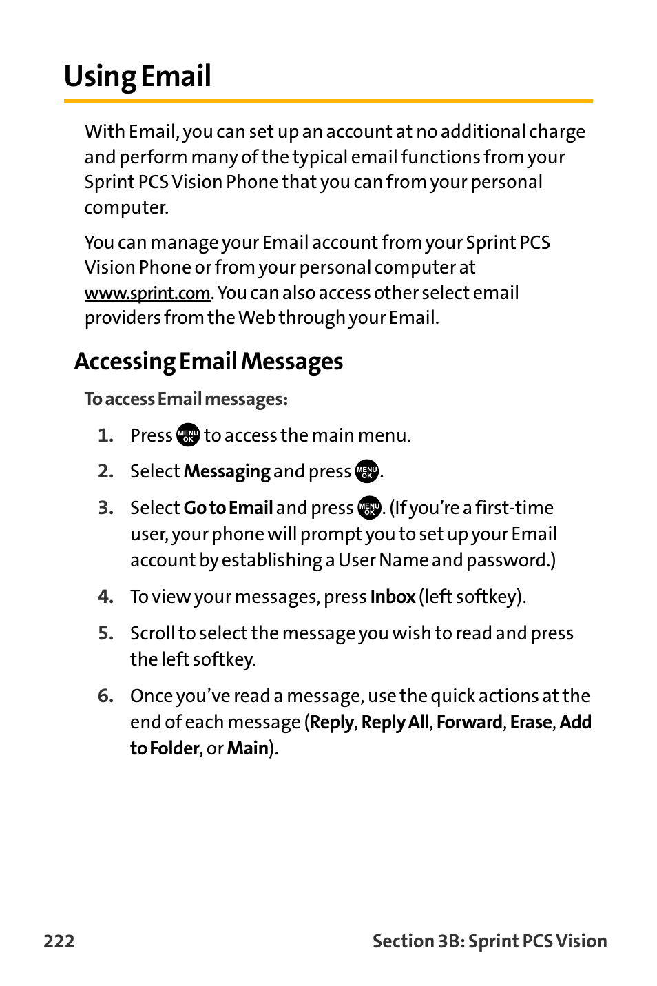 Using email, Accessing email messages | Sanyo VL-2300 User Manual | Page 234 / 286