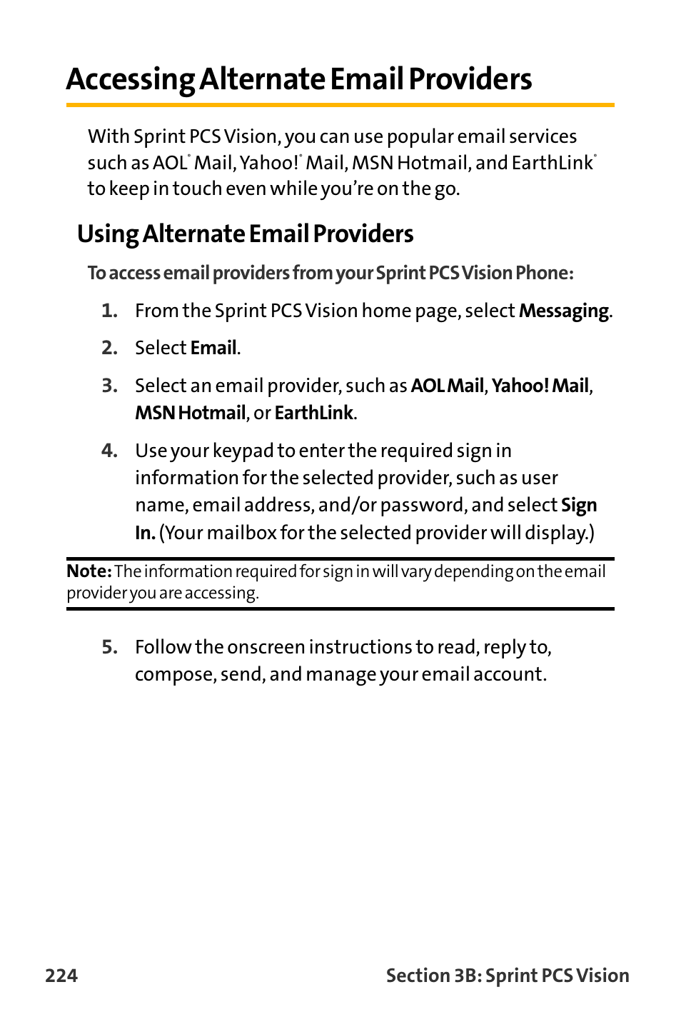 Accessing alternate email pr, Accessing alternate email providers, Using alternate email providers | Sanyo VL-2300 User Manual | Page 236 / 286