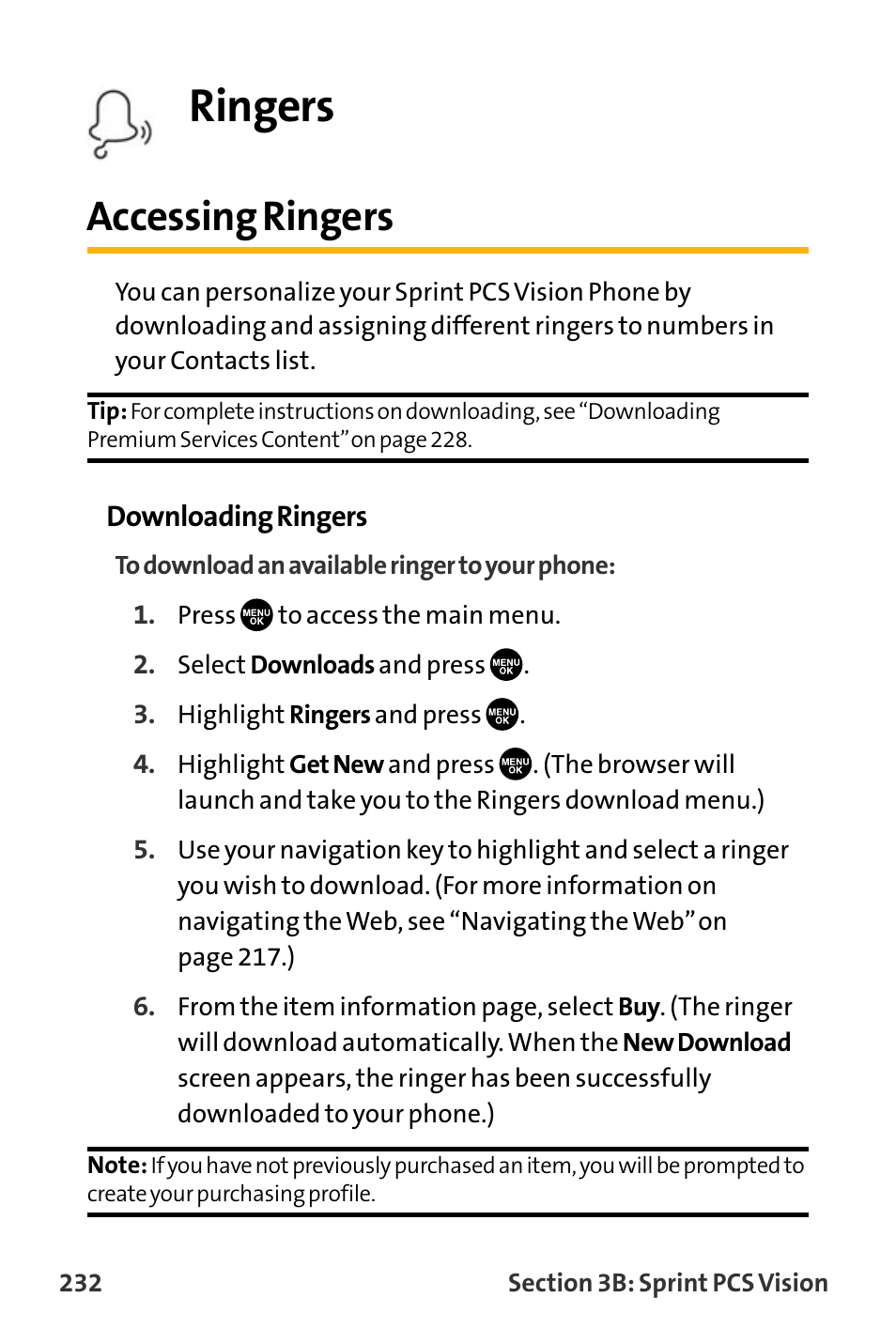 Accessing ringers, Ringers | Sanyo VL-2300 User Manual | Page 244 / 286