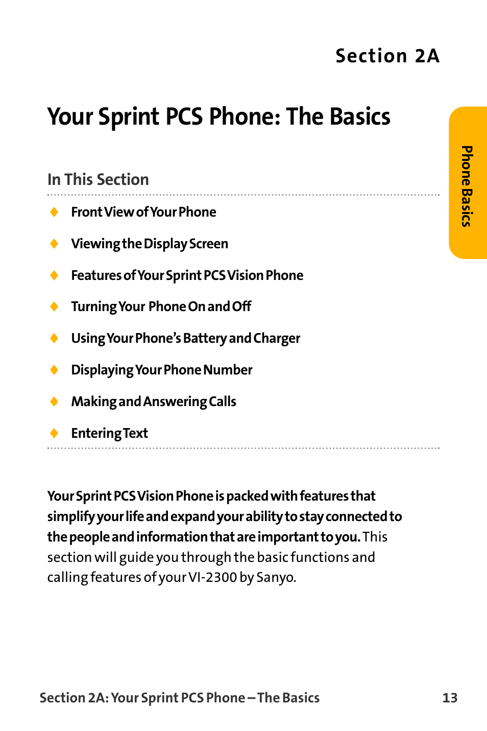 Your sprint pcs phone: the b, Your sprint pcs phone: the basics | Sanyo VL-2300 User Manual | Page 25 / 286