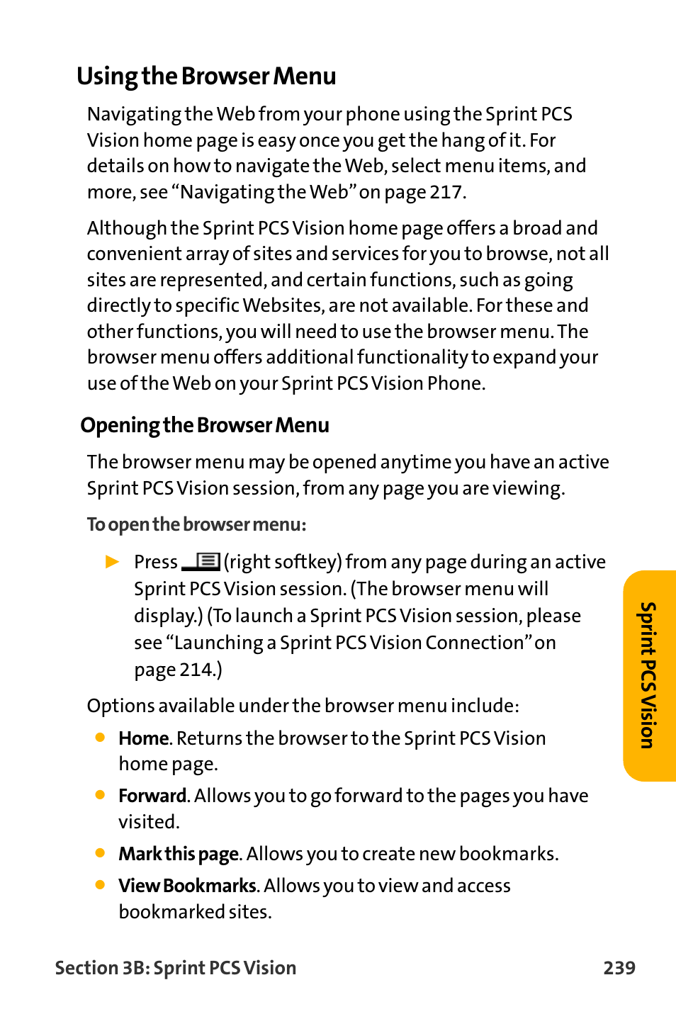Using the browser menu, Opening the browser menu | Sanyo VL-2300 User Manual | Page 251 / 286
