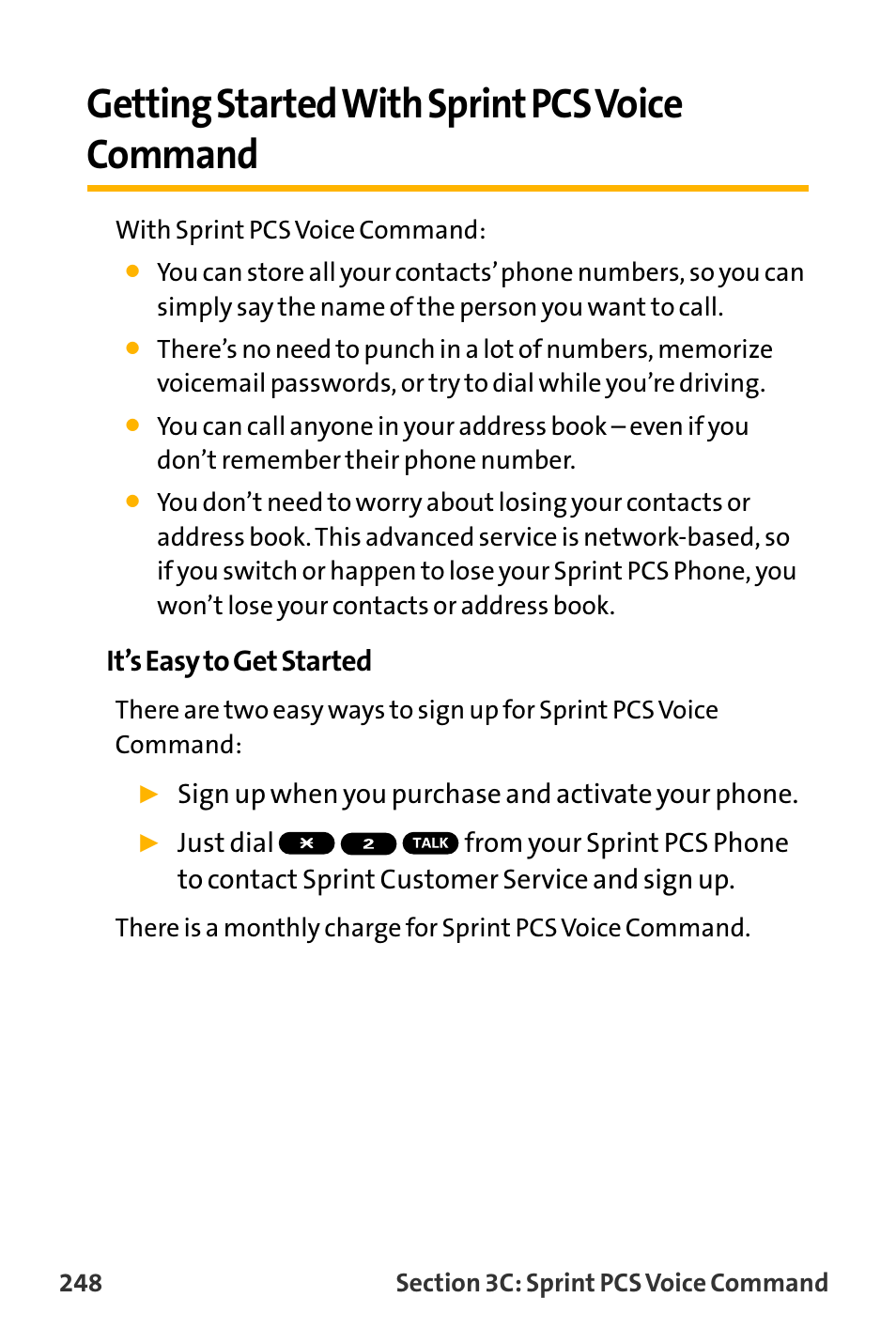 Getting started with sprint, Getting started with sprint pcs voice command, Getting started with sprintpcs voice command | It’s easy to get started | Sanyo VL-2300 User Manual | Page 260 / 286