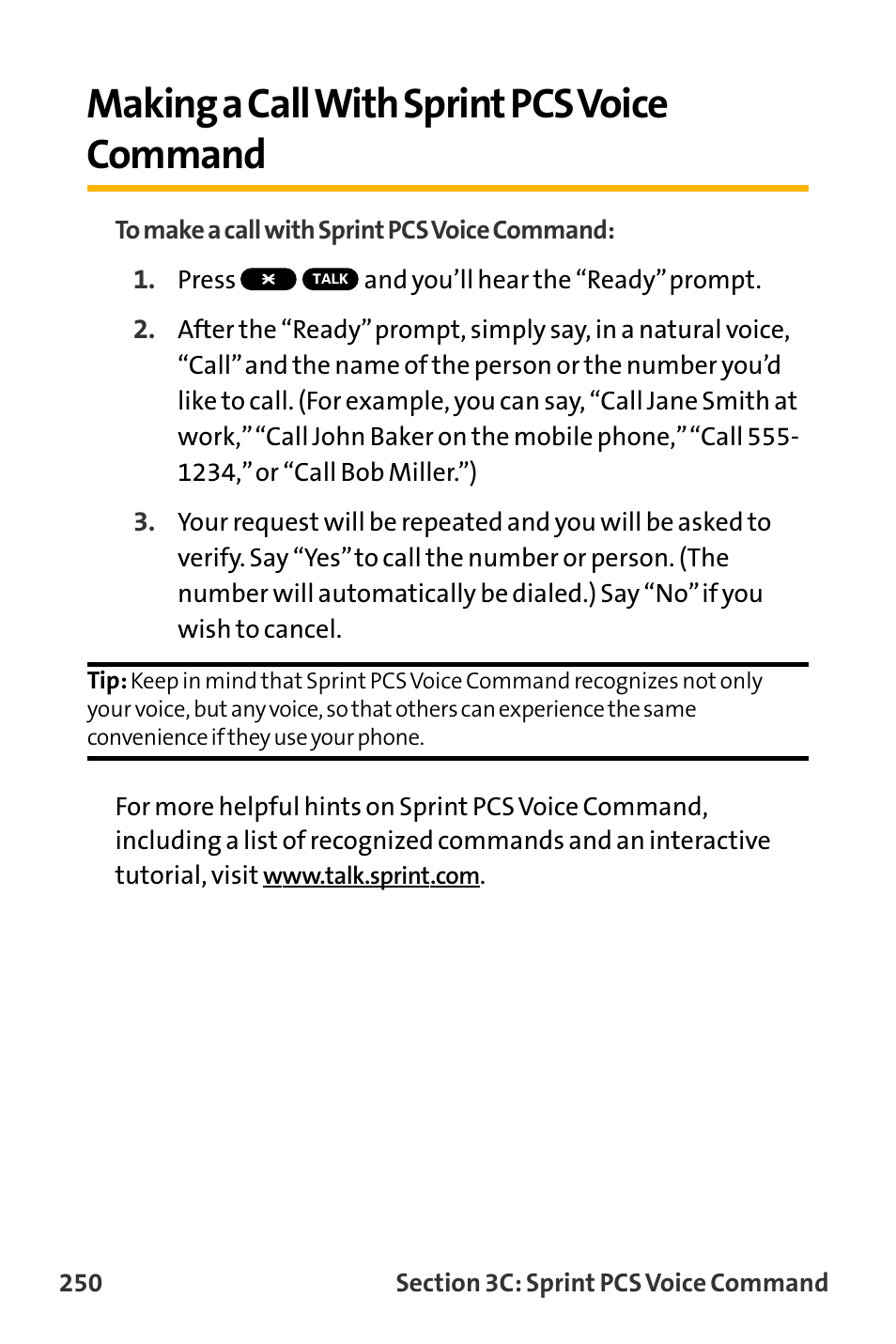 Making a call with sprint pc, Making a call with sprint pcs voice command, Making a call with sprintpcs voice command | Sanyo VL-2300 User Manual | Page 262 / 286