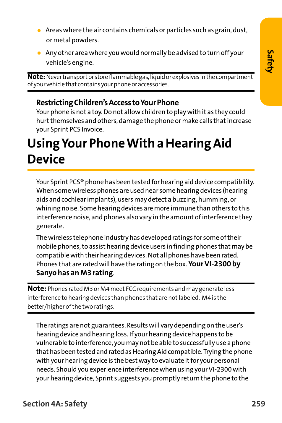 Using your phone with a hear, Using your phone with a hearing aid device, Saf ety | Sanyo VL-2300 User Manual | Page 271 / 286