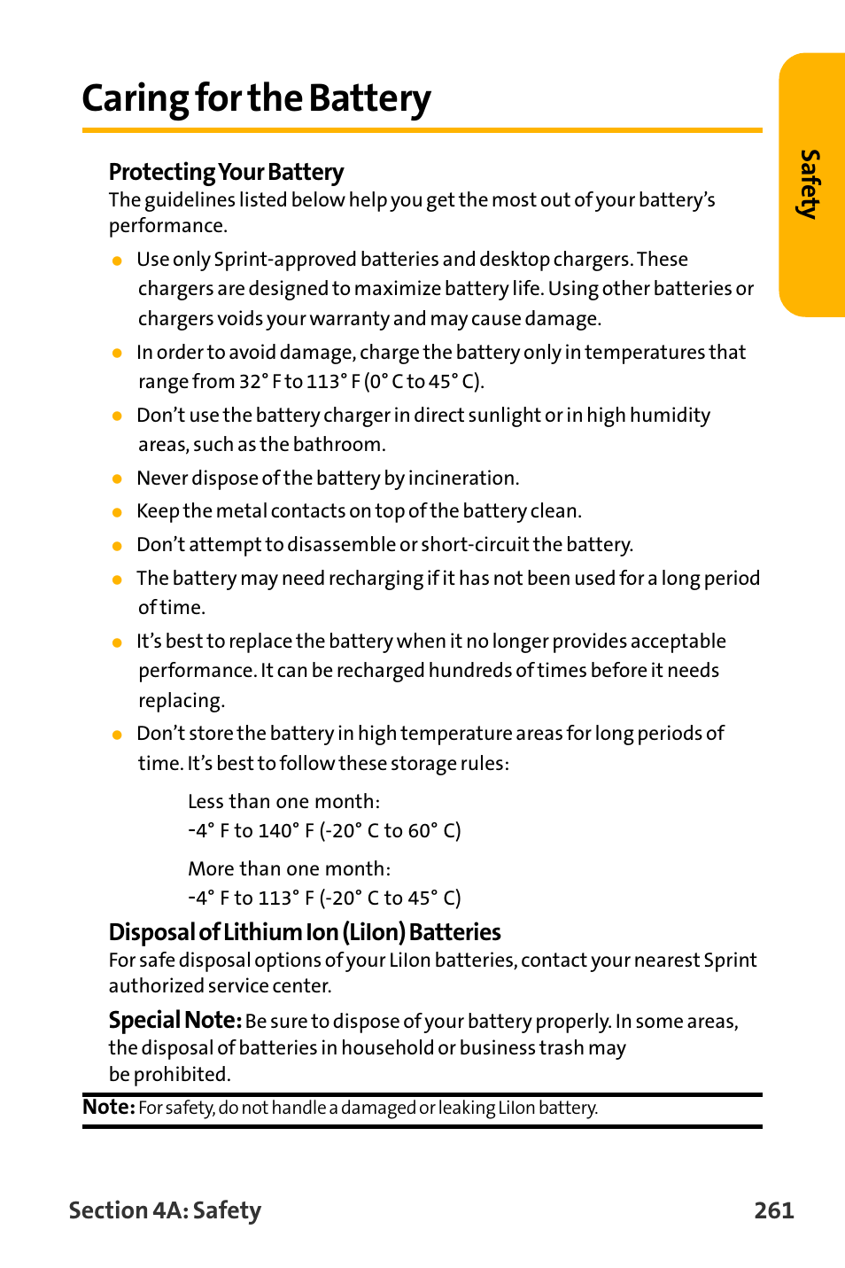 Caring for the battery, Saf ety, Protecting your battery | Disposal of lithium ion (liion) batteries | Sanyo VL-2300 User Manual | Page 273 / 286