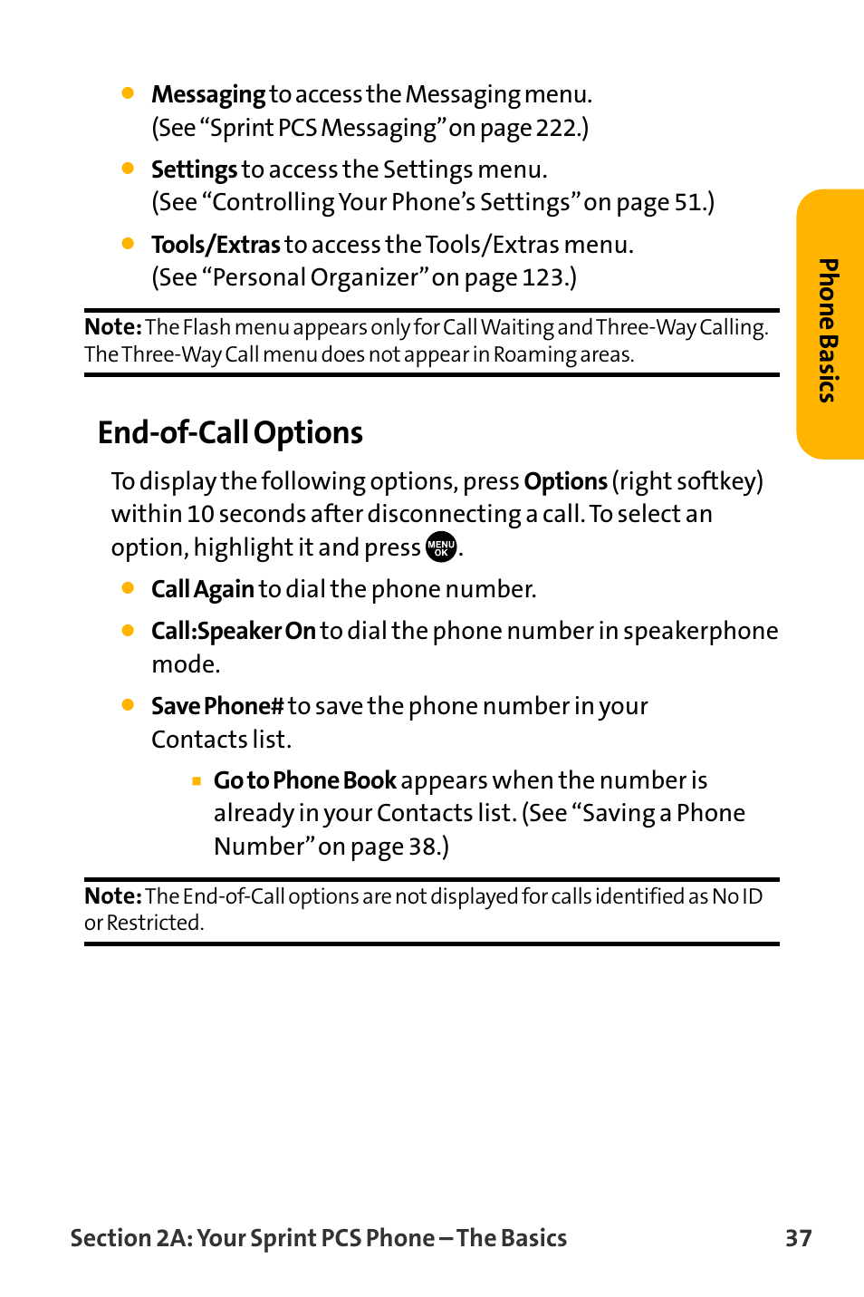 End-of-call options, Phone basics | Sanyo VL-2300 User Manual | Page 49 / 286