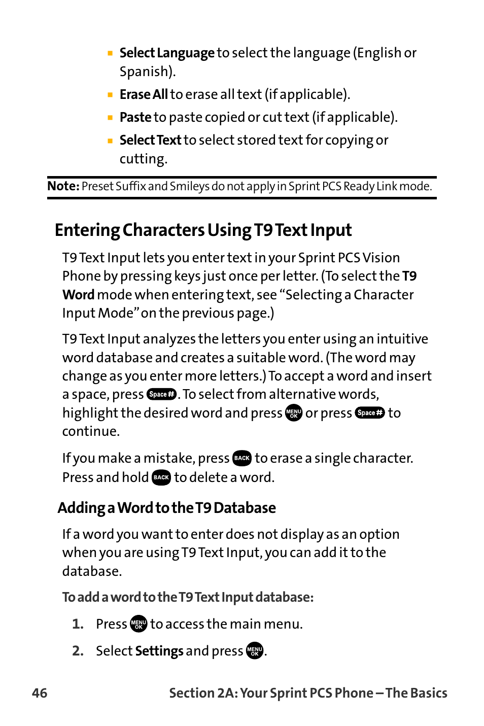 Entering characters using t9 text input, Adding a word to the t9 database | Sanyo VL-2300 User Manual | Page 58 / 286