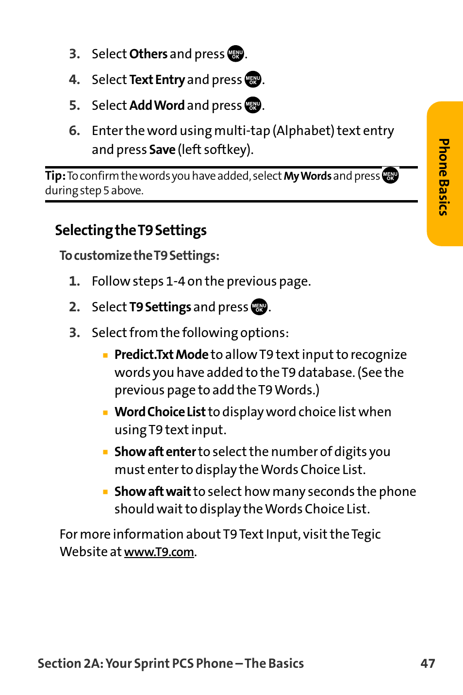 Selecting the t9 settings | Sanyo VL-2300 User Manual | Page 59 / 286