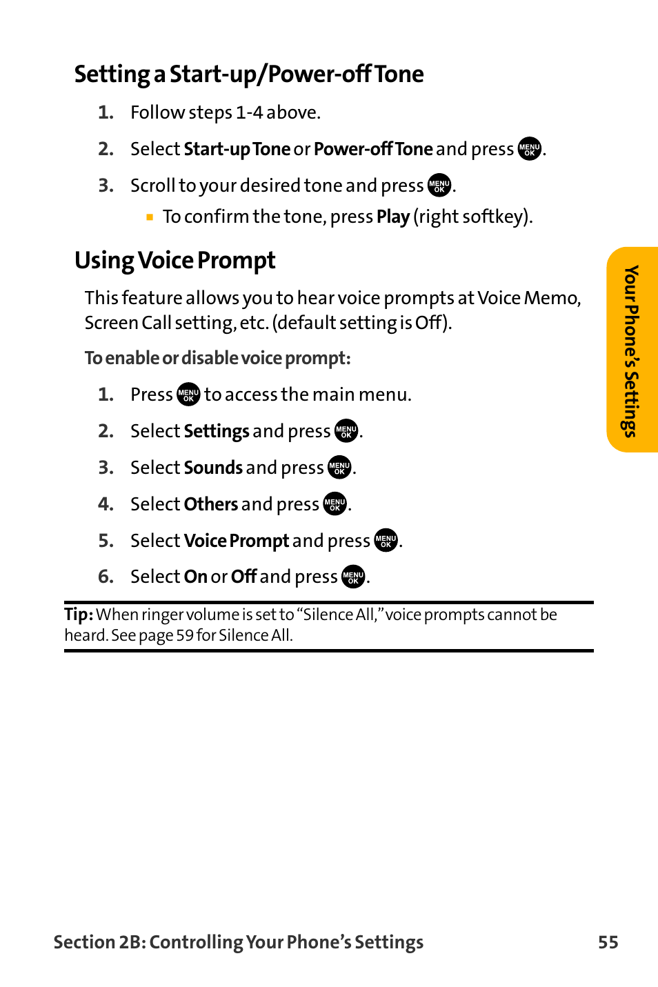 Setting a start-up/power-off tone, Using voice prompt | Sanyo VL-2300 User Manual | Page 67 / 286