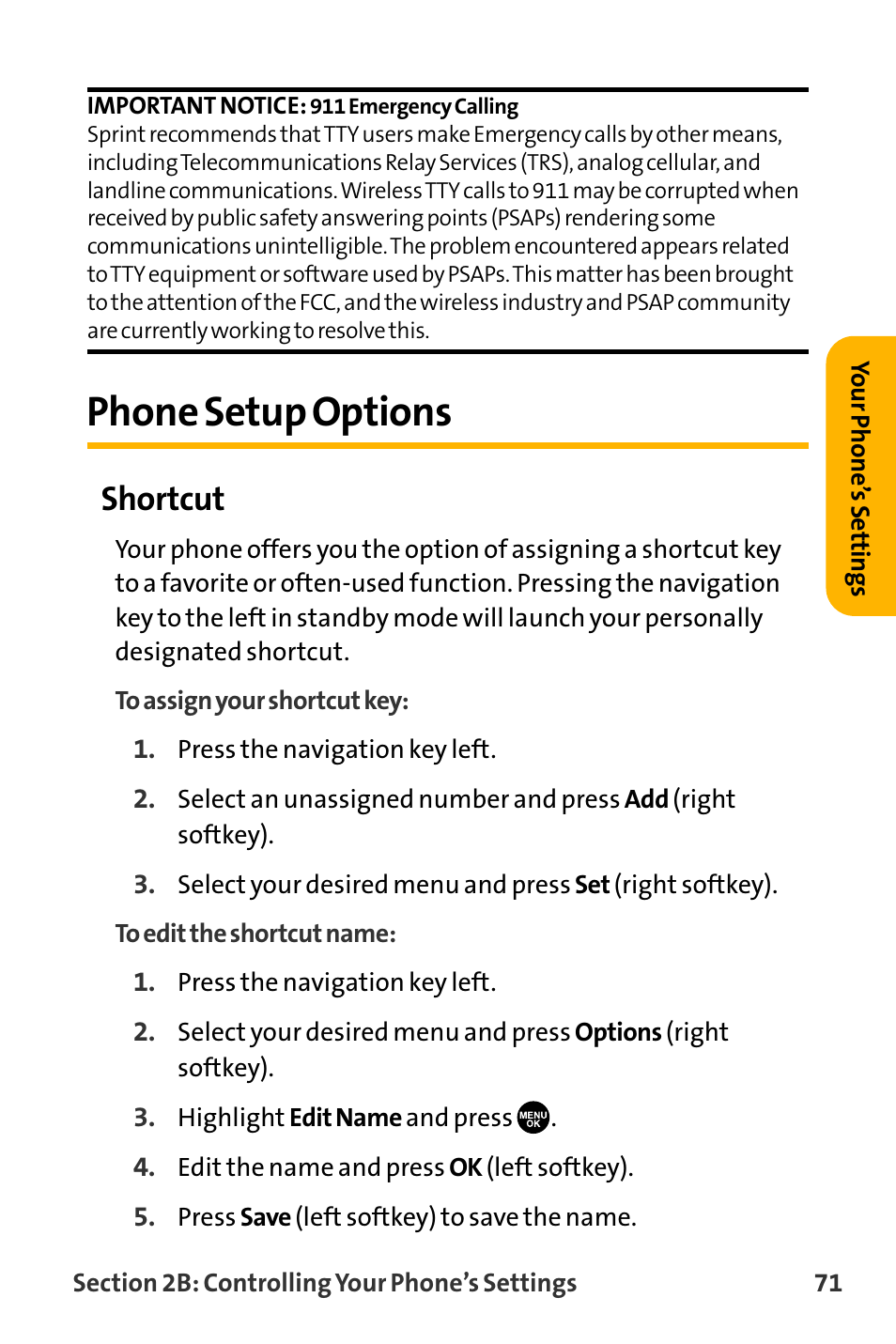 Phone setup options, Shortcut | Sanyo VL-2300 User Manual | Page 83 / 286