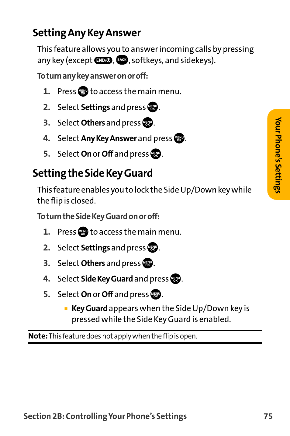 Setting any key answer, Setting the side key guard | Sanyo VL-2300 User Manual | Page 87 / 286