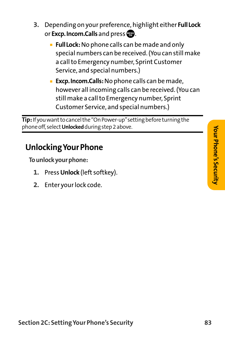 Unlocking your phone | Sanyo VL-2300 User Manual | Page 95 / 286