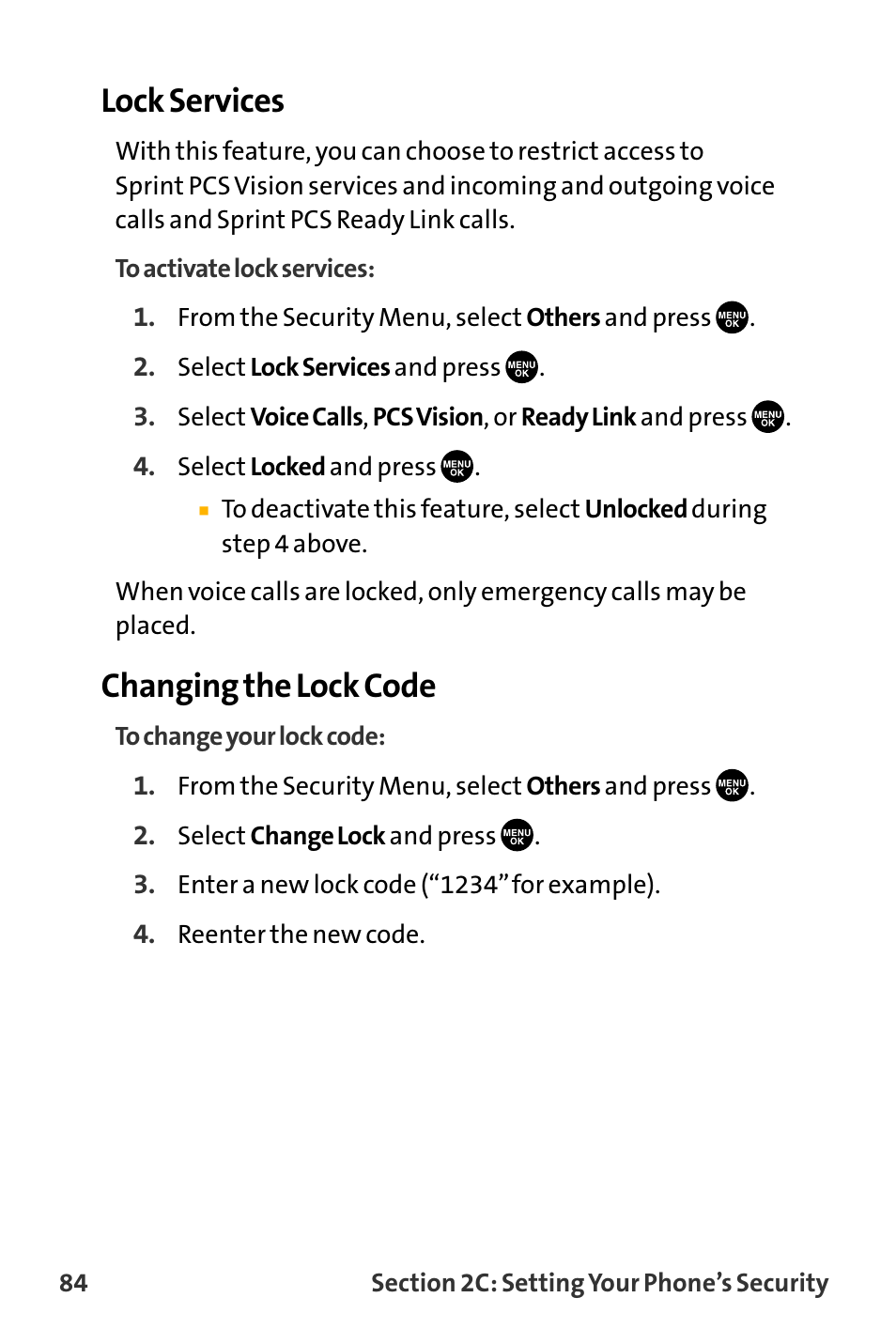 Lock services, Changing the lock code | Sanyo VL-2300 User Manual | Page 96 / 286