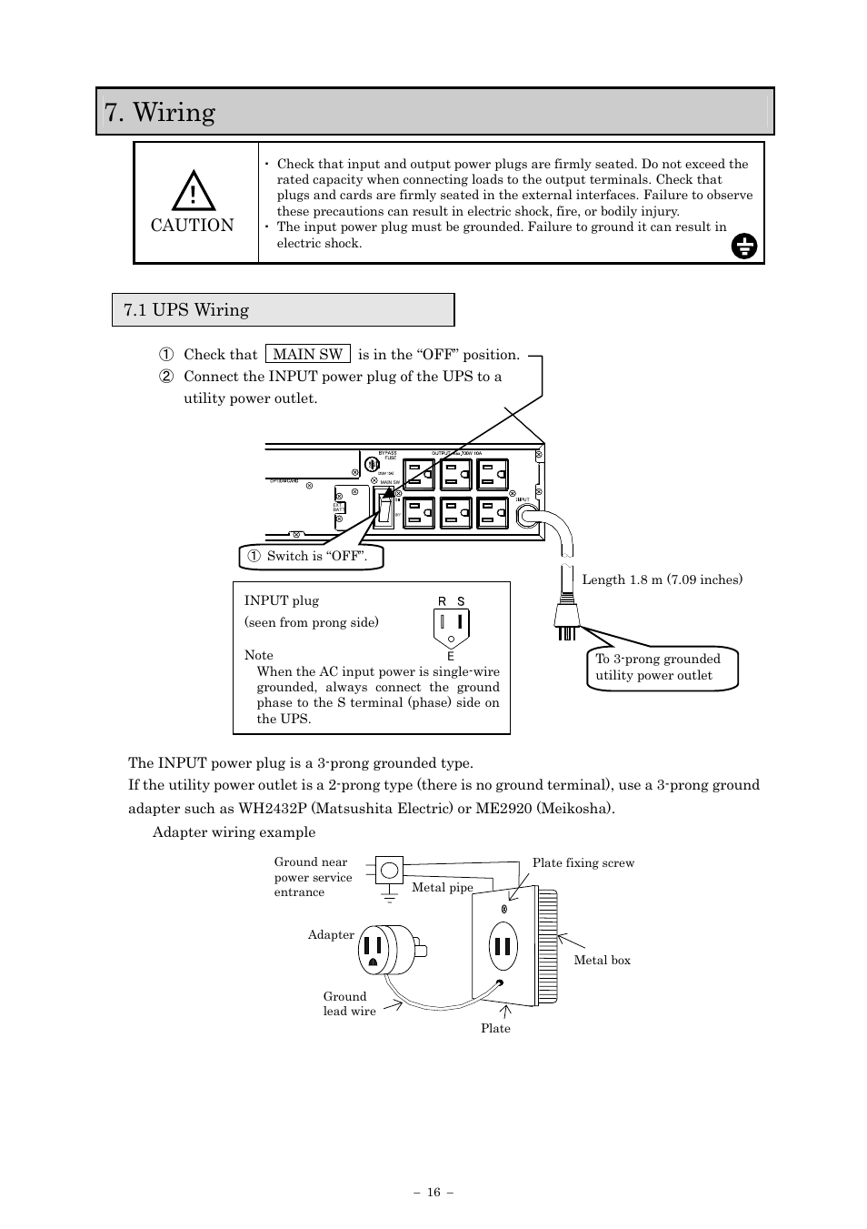 Wiring, 1 ups wiring, Caution | Sanyo SANUPS E11A102A User Manual | Page 19 / 46