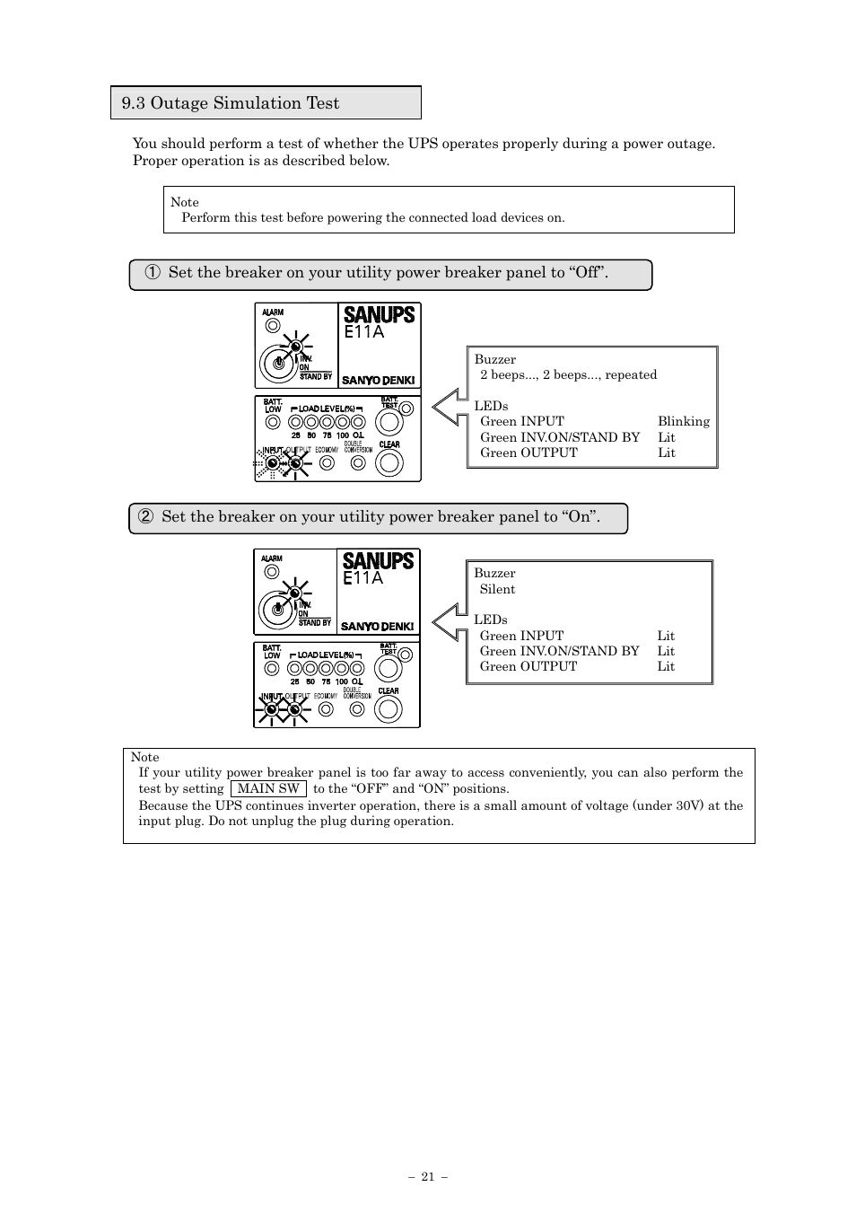 3 outage simulation test | Sanyo SANUPS E11A102A User Manual | Page 24 / 46