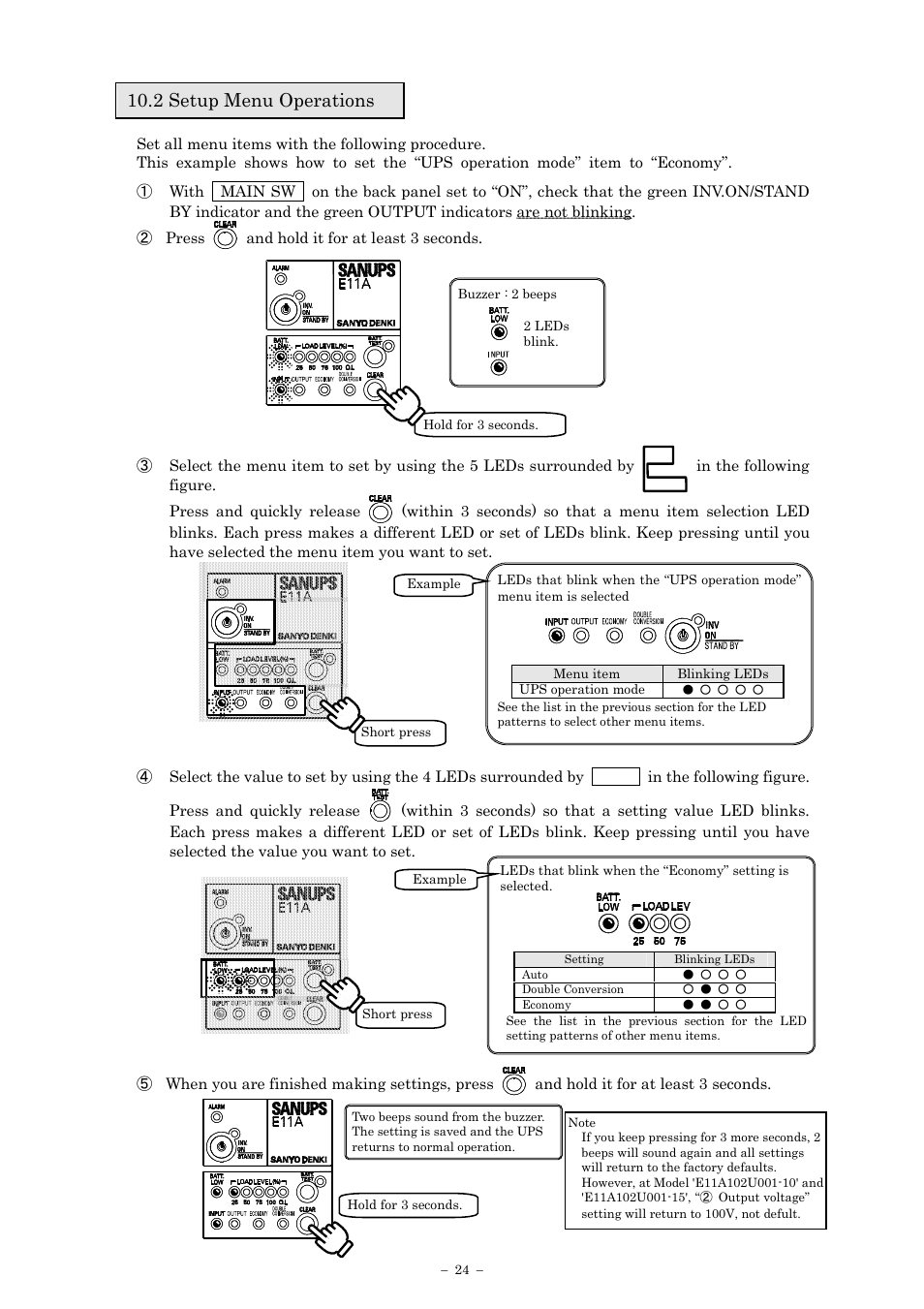 2 setup menu operations | Sanyo SANUPS E11A102A User Manual | Page 27 / 46