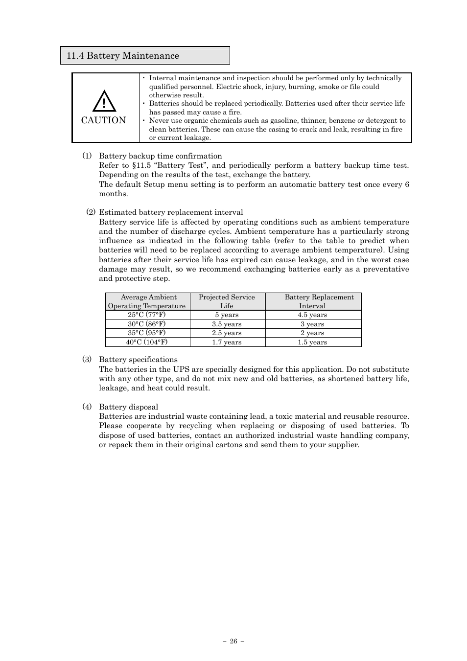 4 battery maintenance | Sanyo SANUPS E11A102A User Manual | Page 29 / 46
