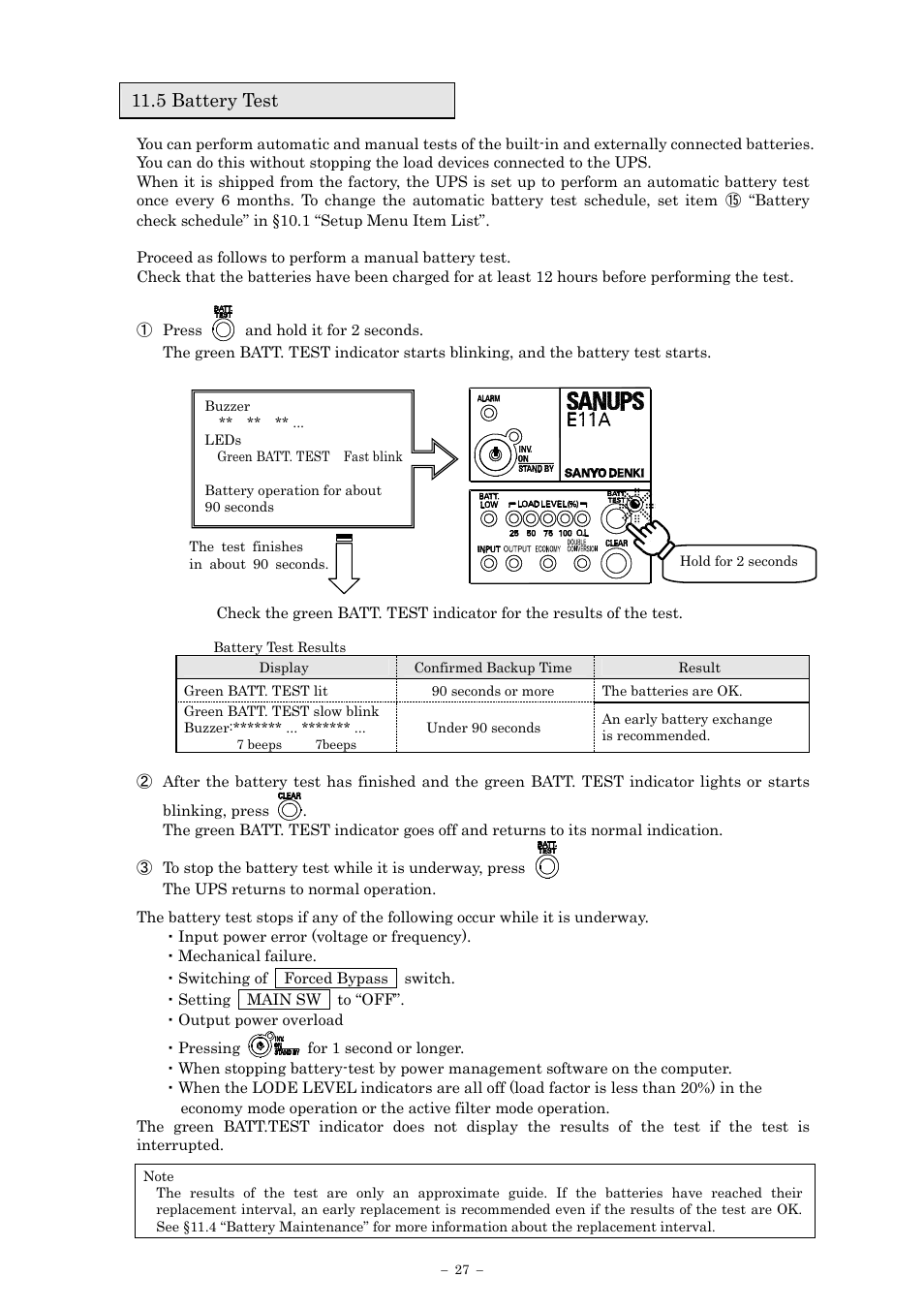 5 battery test | Sanyo SANUPS E11A102A User Manual | Page 30 / 46