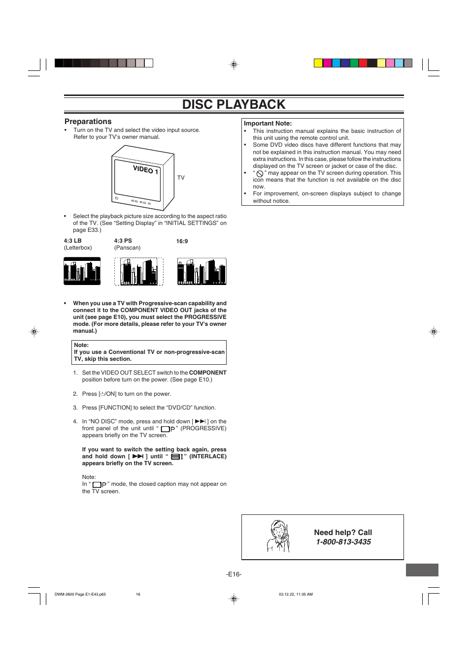 Disc playback, Preparations, Need help? call | Sanyo DWM-2600 User Manual | Page 17 / 44