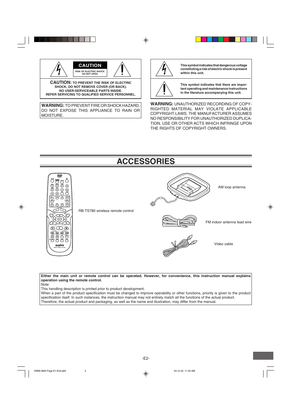 Accessories | Sanyo DWM-2600 User Manual | Page 3 / 44