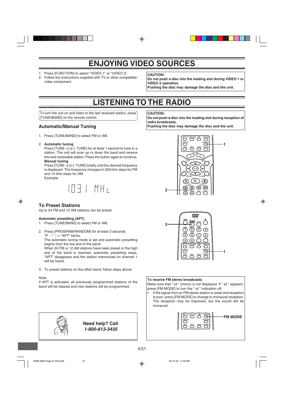 Listening to the radio, Enjoying video sources | Sanyo DWM-2600 User Manual | Page 38 / 44