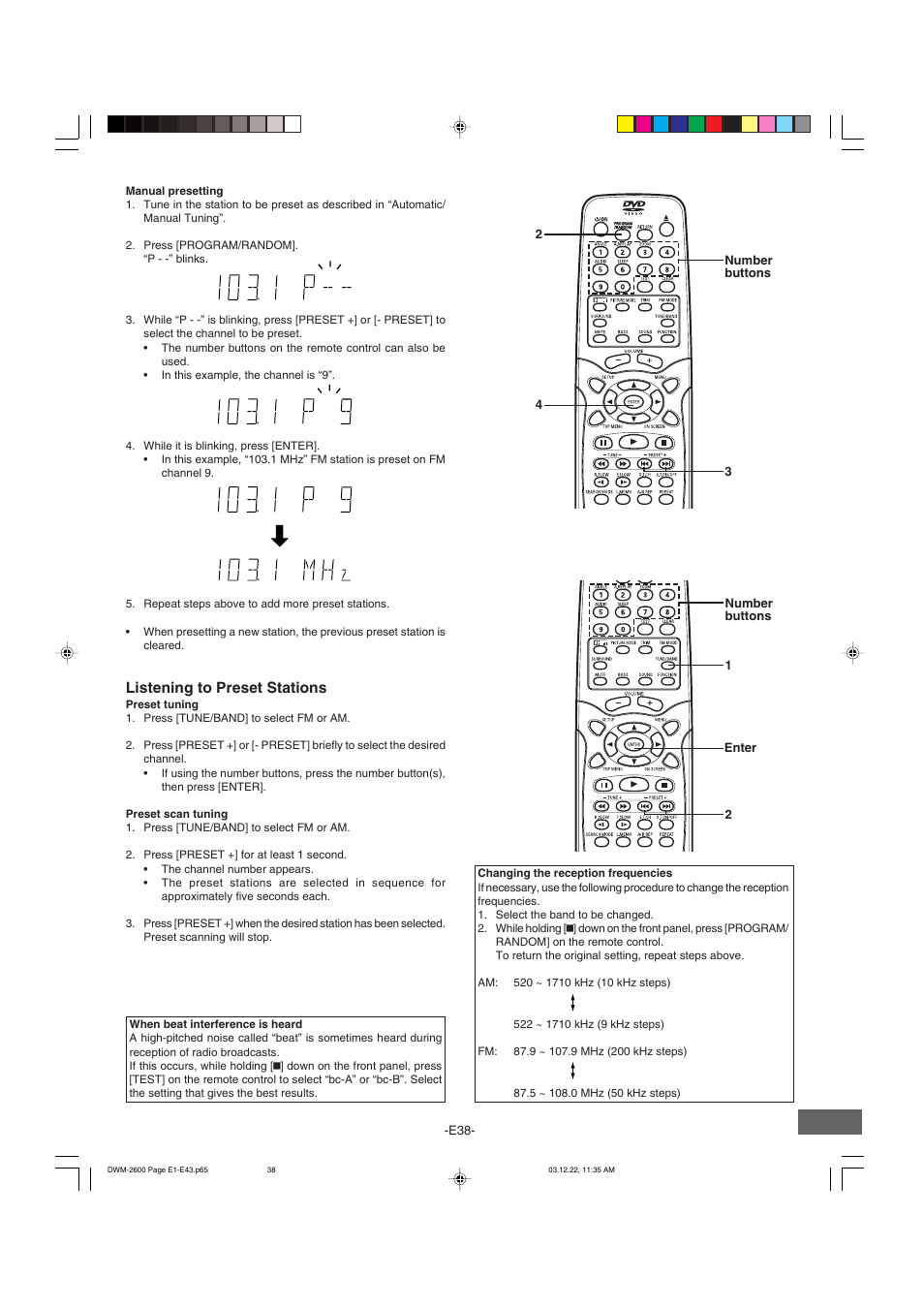 Listening to preset stations | Sanyo DWM-2600 User Manual | Page 39 / 44