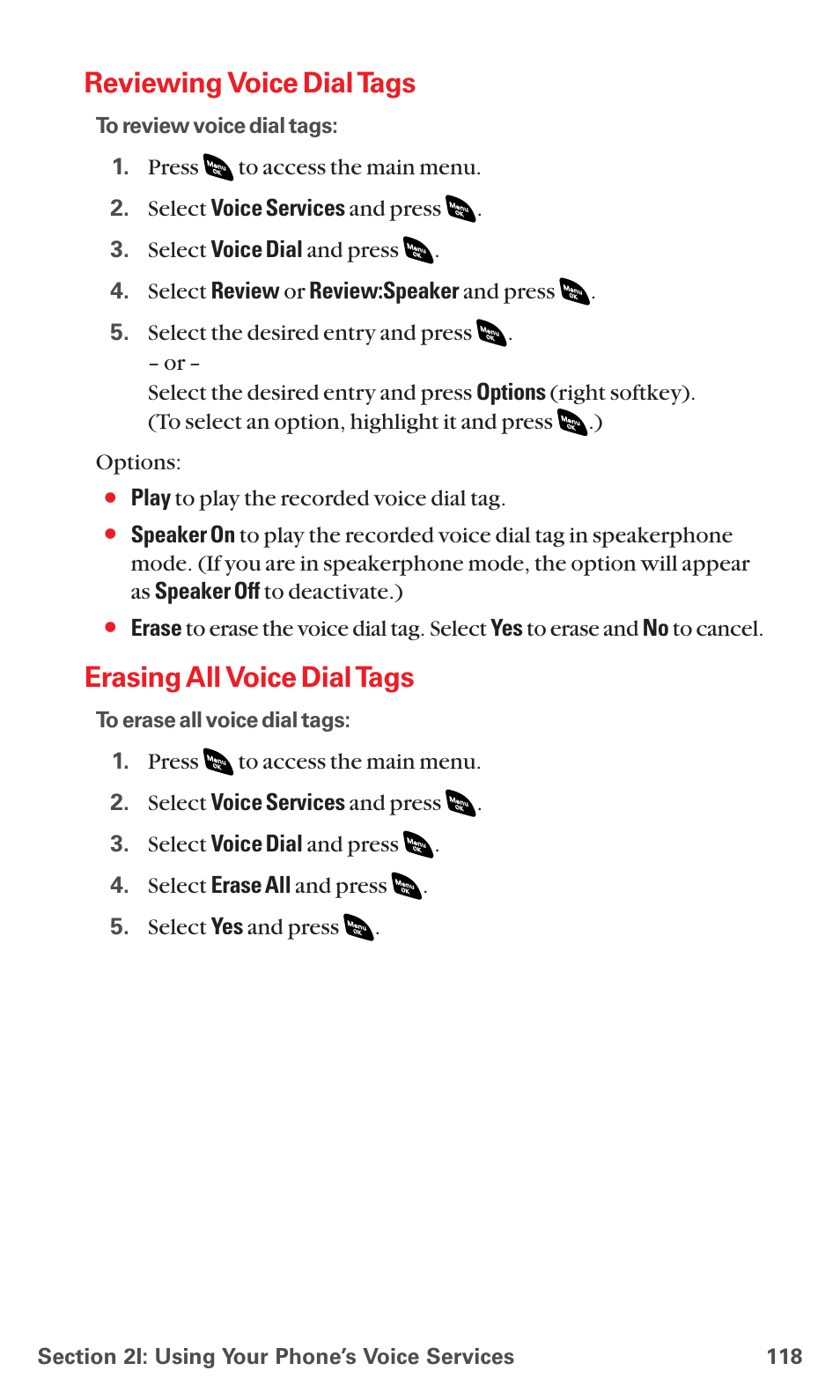 Reviewing voice dial tags, Erasing all voice dial tags | Sanyo RL 4920 User Manual | Page 130 / 258