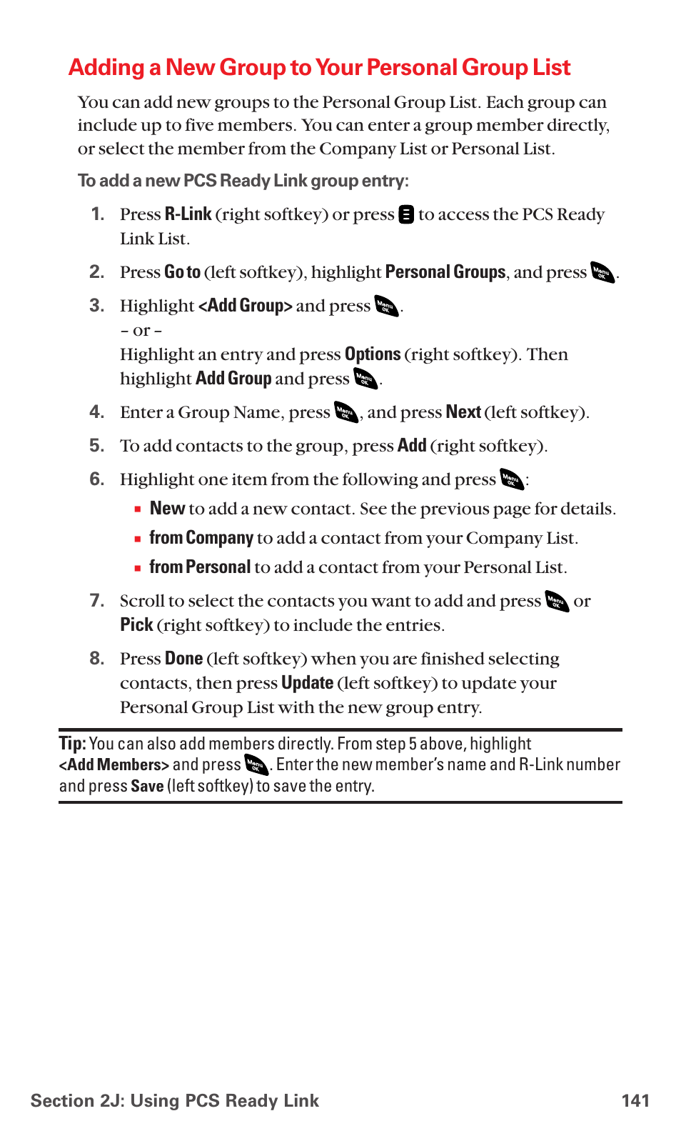 Adding a new group to your personal group list | Sanyo RL 4920 User Manual | Page 153 / 258