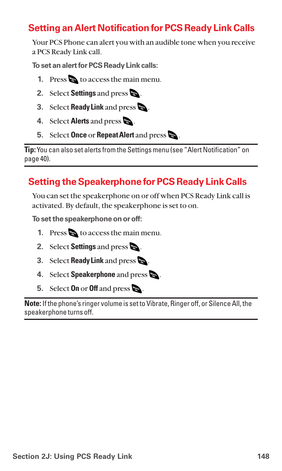 Setting the speakerphone for pcs ready link calls | Sanyo RL 4920 User Manual | Page 160 / 258