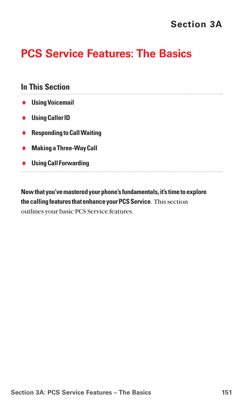 3a. pcs service features: the basics, Pcs service features: the basics | Sanyo RL 4920 User Manual | Page 163 / 258