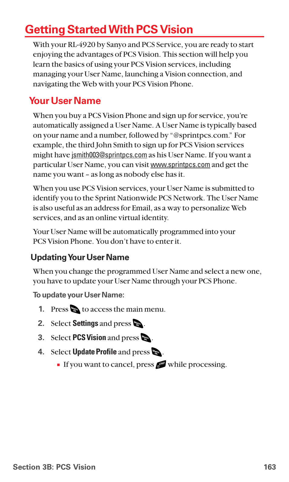 Getting started with pcs vision, Your user name | Sanyo RL 4920 User Manual | Page 175 / 258